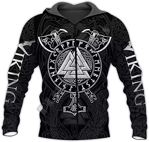 Wikinger schwarzer hoodie kapuzenpullover herren Norse Odins Runen Axtmuster hoody herren mit kapuze Zip Hoodies für Männer Casual 3D Printed Hoodies Sweatshirts Pullover ( Color : Sweatershirt , Size von ALPTEC