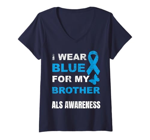 Damen I WEAR Blue for My Brother ALS Awareness T-Shirt mit V-Ausschnitt Damen I WEAR Blue for My Brother ALS Awareness T-Shirt mit V-Ausschnitt von ALS Medical Awareness Distessed