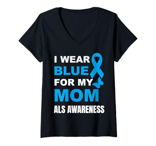 Damen ICH TRAGE BLAU FÜR DAS BEWUSSTSEIN MEINER Mutter T-Shirt mit V-Ausschnitt Damen ICH TRAGE BLAU FÜR DAS BEWUSSTSEIN MEINER Mutter T-Shirt mit V-Ausschnitt von ALS Medical Awareness
