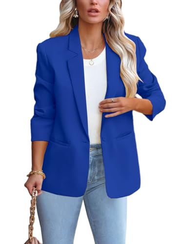 ALSOGO Blazer Damen Anzug Jacke Revers Langarm Casual Sportlich Longblazer Arbeit Büro Knopf Open Front Jacket Blau XS von ALSOGO