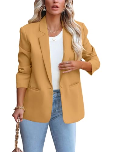 ALSOGO Blazer Damen Anzug Jacke Revers Langarm Casual Sportlich Longblazer Arbeit Büro Knopf Open Front Jacket Braun M von ALSOGO