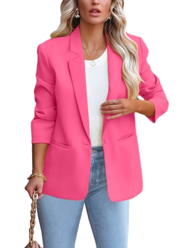 ALSOGO Blazer Damen Anzug Jacke Revers Langarm Casual Sportlich Longblazer Arbeit Büro Knopf Open Front Jacket Rosa L von ALSOGO