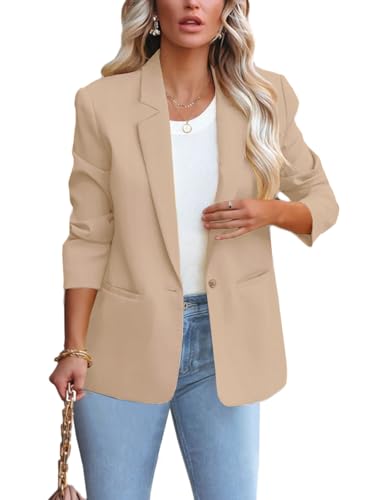 ALSOGO Blazer Damen Anzug Jacke Revers Langarm Casual Sportlich Longblazer Arbeit Büro Knopf Open Front Jacket Orange Beige XS von ALSOGO