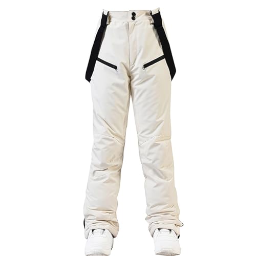 ALSOGO Damen Frauen Skihose Hosenträgerhose Outdoorhose Wasserdicht Winddichte Warme Gefütterte Schneehose Snowboardhose Skilanglaufhose Thermohose Wanderhose Softshellhose Beige#02 M von ALSOGO