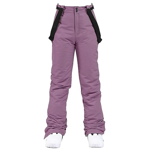 ALSOGO Damen Frauen Skihose Hosenträgerhose Outdoorhose Wasserdicht Winddichte Warme Gefütterte Schneehose Snowboardhose Skilanglaufhose Thermohose Wanderhose Softshellhose Lila M von ALSOGO