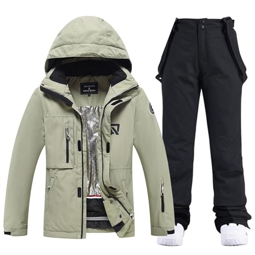 ALSOGO Damen Skianzug 2 Teilig Schneeanzug Wasserdicht Winddicht Winter Warme mit Abnehmbare Kapuzen zum Skifahren Snowboarden Schneejacke Schneehose von ALSOGO