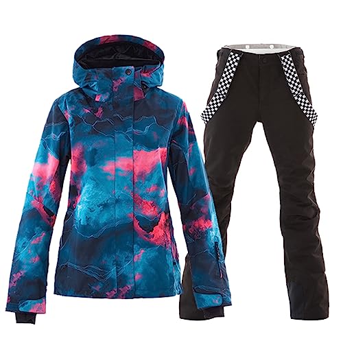 ALSOGO Damen Skianzug Schneeanzug Winddicht Wasserdicht Skifahren Snowboardjacke Trägerhose Set Zum Skifahren Snowboarden Klettern SMNGN+Black L von ALSOGO