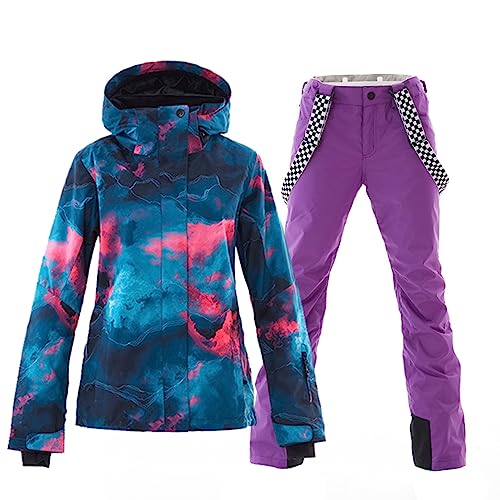 ALSOGO Damen Skianzug Schneeanzug Winddicht Wasserdicht Skifahren Snowboardjacke Trägerhose Set Zum Skifahren Snowboarden Klettern SMNGN+Purple L von ALSOGO