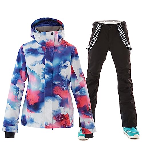 ALSOGO Damen Skianzug Schneeanzug Winddicht Wasserdicht Skifahren Snowboardjacke Trägerhose Set Zum Skifahren Snowboarden Klettern SMNHua+Black S von ALSOGO