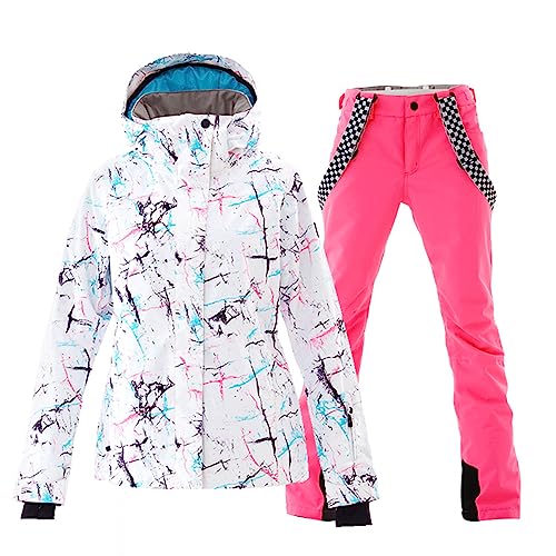 ALSOGO Damen Skianzug Schneeanzug Winddicht Wasserdicht Skifahren Snowboardjacke Trägerhose Set Zum Skifahren Snowboarden Klettern SMNWT+Pink M von ALSOGO