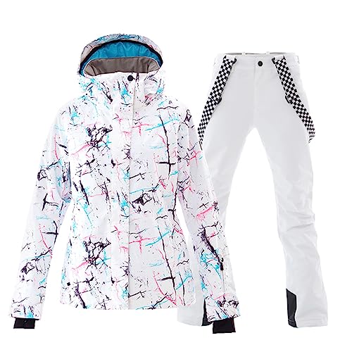 ALSOGO Damen Skianzug Schneeanzug Winddicht Wasserdicht Skifahren Snowboardjacke Trägerhose Set Zum Skifahren Snowboarden Klettern SMNWT+White S von ALSOGO