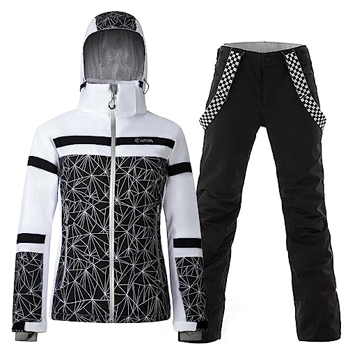 ALSOGO Damen Skianzug Schneeanzug Winddicht Wasserdicht Skifahren Snowboardjacke Trägerhose Set Zum Skifahren Snowboarden Klettern YSB02BK+Black M von ALSOGO