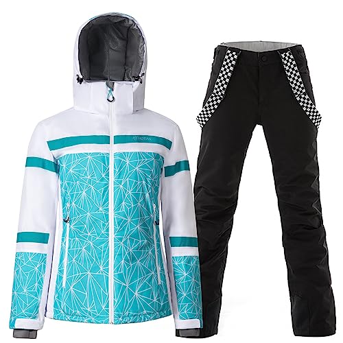ALSOGO Damen Skianzug Schneeanzug Winddicht Wasserdicht Skifahren Snowboardjacke Trägerhose Set Zum Skifahren Snowboarden Klettern YSB02BU+Black L von ALSOGO