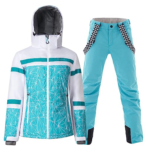 ALSOGO Damen Skianzug Schneeanzug Winddicht Wasserdicht Skifahren Snowboardjacke Trägerhose Set Zum Skifahren Snowboarden Klettern YSB02BU+Blue XL von ALSOGO