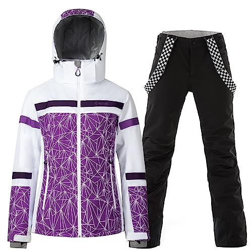 ALSOGO Damen Skianzug Schneeanzug Winddicht Wasserdicht Skifahren Snowboardjacke Trägerhose Set Zum Skifahren Snowboarden Klettern YSB02PU+Black M von ALSOGO