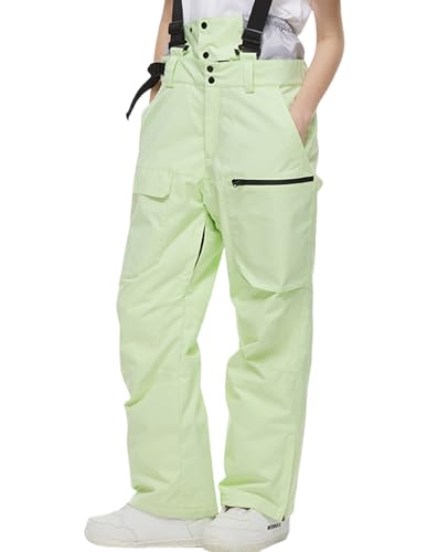 ALSOGO Damen Skihose Wasserdicht Isolierte Latzhose Winter Snowboard Verstellbare Hosenträger Schneehose Winddicht Outdoor Warme Hose Hellgrün XL von ALSOGO