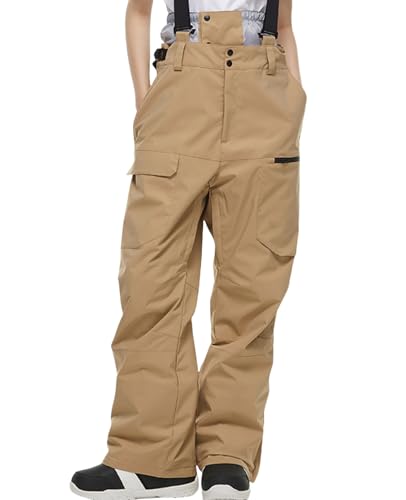 ALSOGO Damen Skihose Wasserdicht Isolierte Latzhose Winter Snowboard Verstellbare Hosenträger Schneehose Winddicht Outdoor Warme Hose Khaki XL von ALSOGO
