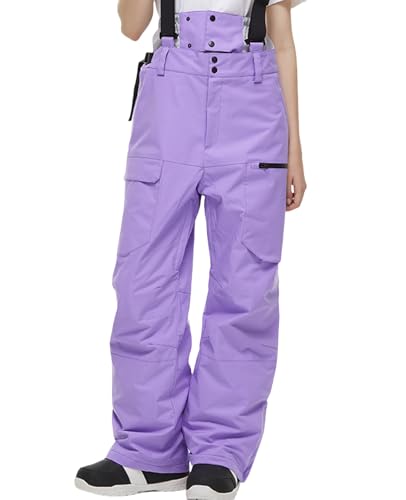 ALSOGO Damen Skihose Wasserdicht Isolierte Latzhose Winter Snowboard Verstellbare Hosenträger Schneehose Winddicht Outdoor Warme Hose Lila 2XL von ALSOGO