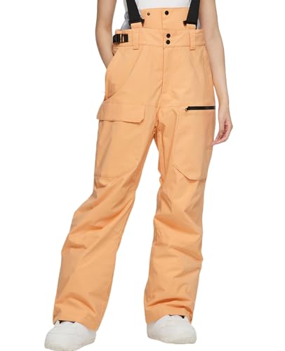ALSOGO Damen Skihose Wasserdicht Isolierte Latzhose Winter Snowboard Verstellbare Hosenträger Schneehose Winddicht Outdoor Warme Hose Orange M von ALSOGO