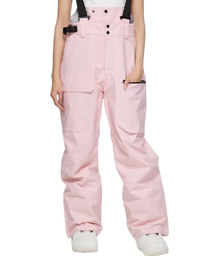 ALSOGO Damen Skihose Wasserdicht Isolierte Latzhose Winter Snowboard Verstellbare Hosenträger Schneehose Winddicht Outdoor Warme Hose Rosa L von ALSOGO