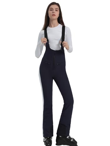 ALSOGO Damen Skihose Wasserdicht Winter Warm Schneehose mit verstellbaren Trägern & Schneefang, Slim Fit Overall Winddichte Schneehose Lätzchen Snowboard Klettern Isolierte Ski Hosen Bib Navy M von ALSOGO