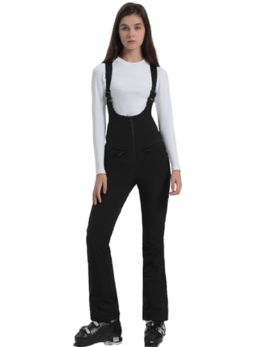 ALSOGO Damen Skihose Wasserdicht Winter Warm Schneehose mit verstellbaren Trägern & Schneefang, Slim Fit Overall Winddichte Schneehose Lätzchen Snowboard Klettern Isolierte Ski Hosen Bib Schwarz XL von ALSOGO