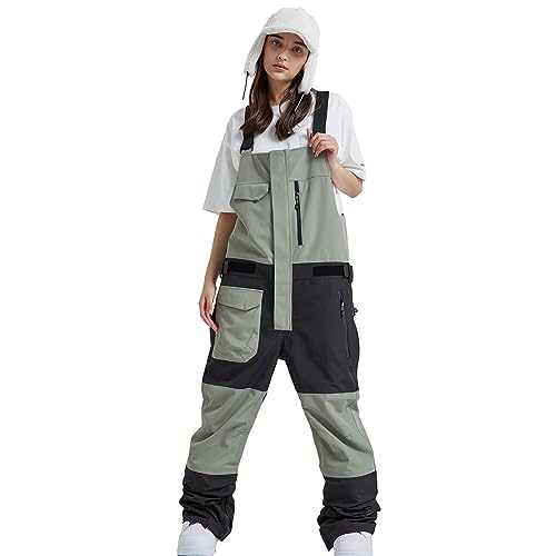 ALSOGO Damen Skihose Winter wasserdichte Winddicht Einstellbare Verschleißfeste Lätzchen Wandern Klettern Isolierte Ski Hosen Army Green L von ALSOGO