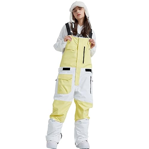 ALSOGO Damen Skihose Winter wasserdichte Winddicht Einstellbare Verschleißfeste Lätzchen Wandern Klettern Isolierte Ski Hosen Yellow-03 M von ALSOGO