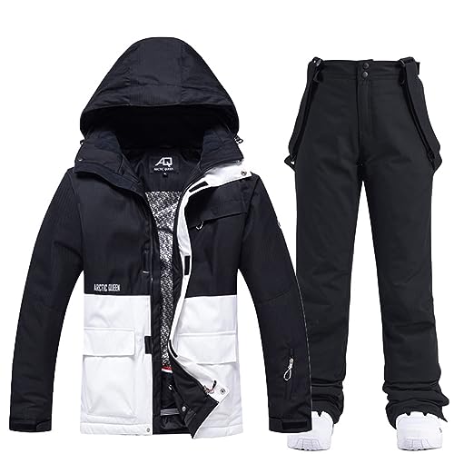 ALSOGO Damen Skijacke & Skihose Set Skianzug 2 teilig Schneeanzug 10.000mm Wasserdicht Warm Winterjacke mit Abnehmbare Kapuzen zum Skifahren Snowboarden Schneejacke Schneehose TY133BKW Schwarz M von ALSOGO