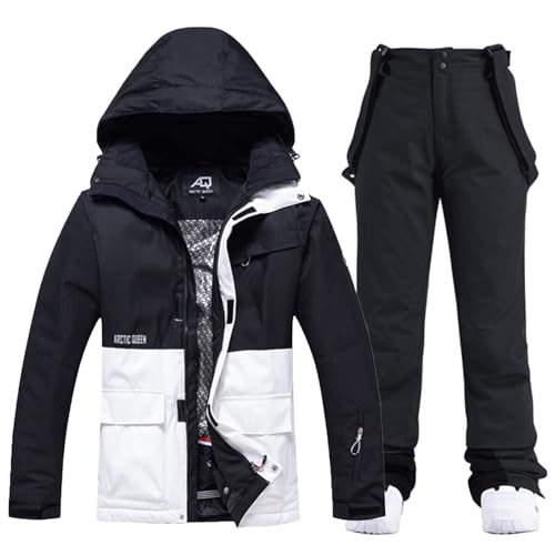 ALSOGO Damen Skijacke & Skihose Set Skianzug 2 teilig Schneeanzug Wasserdicht Warm Winterjacke mit Abnehmbare Kapuzen zum Skifahren Snowboarden Schneejacke Schneehose TY133BKW Schwarz XL von ALSOGO