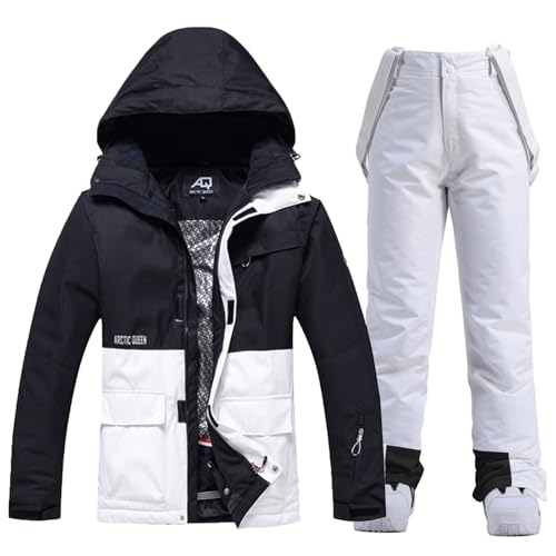 ALSOGO Damen Skijacke & Skihose Set Skianzug 2 teilig Schneeanzug Wasserdicht Warm Winterjacke mit Abnehmbare Kapuzen zum Skifahren Snowboarden Schneejacke Schneehose TY133BKW Weiß M von ALSOGO