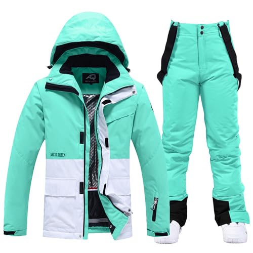 ALSOGO Damen Skijacke & Skihose Set Skianzug 2 teilig Schneeanzug Wasserdicht Warm Winterjacke mit Abnehmbare Kapuzen zum Skifahren Snowboarden Schneejacke Schneehose TY133BUW Grün 2XL von ALSOGO