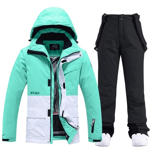 ALSOGO Damen Skijacke & Skihose Set Skianzug 2 teilig Schneeanzug 10.000mm Wasserdicht Warm Winterjacke mit Abnehmbare Kapuzen zum Skifahren Snowboarden Schneejacke Schneehose TY133BUW Schwarz 2XL von ALSOGO