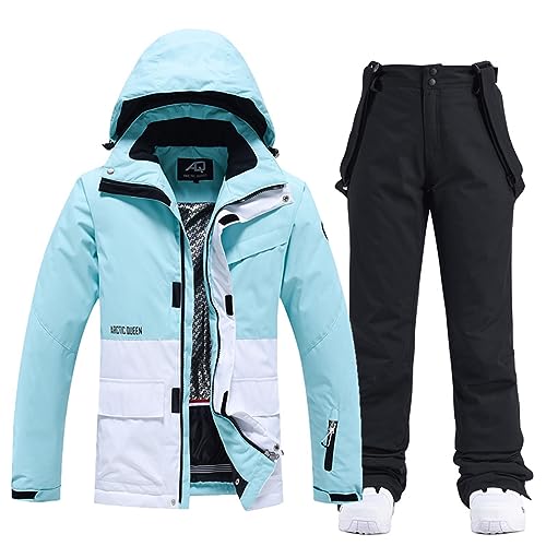 ALSOGO Damen Skijacke & Skihose Set Skianzug 2 teilig Schneeanzug 10.000mm Wasserdicht Warm Winterjacke mit Abnehmbare Kapuzen zum Skifahren Snowboarden Schneejacke Schneehose TY133BUW Schwarz L von ALSOGO