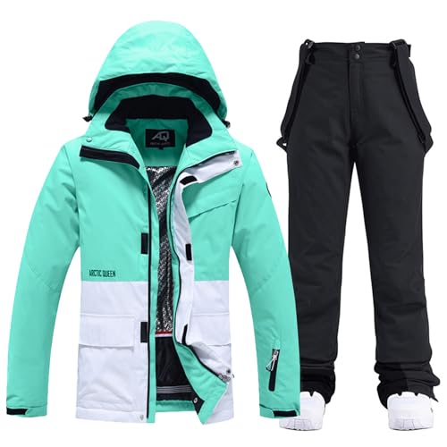 ALSOGO Damen Skijacke & Skihose Set Skianzug 2 teilig Schneeanzug Wasserdicht Warm Winterjacke mit Abnehmbare Kapuzen zum Skifahren Snowboarden Schneejacke Schneehose TY133BUW Schwarz L von ALSOGO
