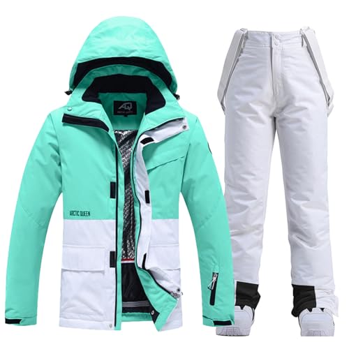 ALSOGO Damen Skijacke & Skihose Set Skianzug 2 teilig Schneeanzug Wasserdicht Warm Winterjacke mit Abnehmbare Kapuzen zum Skifahren Snowboarden Schneejacke Schneehose TY133BUW Weiß L von ALSOGO