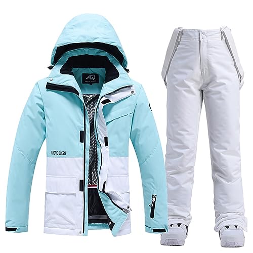 ALSOGO Damen Skijacke & Skihose Set Skianzug 2 teilig Schneeanzug 10.000mm Wasserdicht Warm Winterjacke mit Abnehmbare Kapuzen zum Skifahren Snowboarden Schneejacke Schneehose TY133BUW Weiß M von ALSOGO