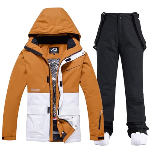 ALSOGO Damen Skijacke & Skihose Set Skianzug 2 teilig Schneeanzug Wasserdicht Warm Winterjacke mit Abnehmbare Kapuzen zum Skifahren Snowboarden Schneejacke Schneehose TY133ORW Schwarz S von ALSOGO
