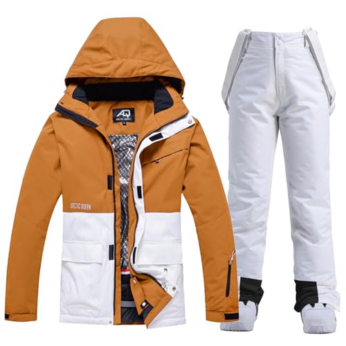 ALSOGO Damen Skijacke & Skihose Set Skianzug 2 teilig Schneeanzug Wasserdicht Warm Winterjacke mit Abnehmbare Kapuzen zum Skifahren Snowboarden Schneejacke Schneehose TY133ORW Weiß M von ALSOGO