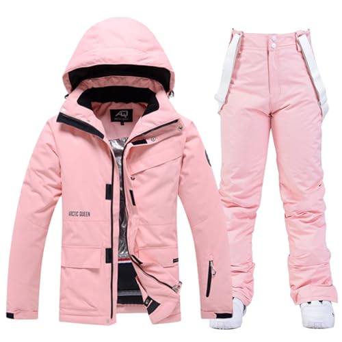 ALSOGO Damen Skijacke & Skihose Set Skianzug 2 teilig Schneeanzug 10.000mm Wasserdicht Warm Winterjacke mit Abnehmbare Kapuzen zum Skifahren Snowboarden Schneejacke Schneehose TY133PK Pink L von ALSOGO