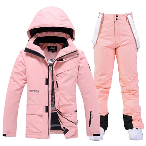ALSOGO Damen Skijacke & Skihose Set Skianzug 2 teilig Schneeanzug Wasserdicht Warm Winterjacke mit Abnehmbare Kapuzen zum Skifahren Snowboarden Schneejacke Schneehose TY133PK Pink M von ALSOGO
