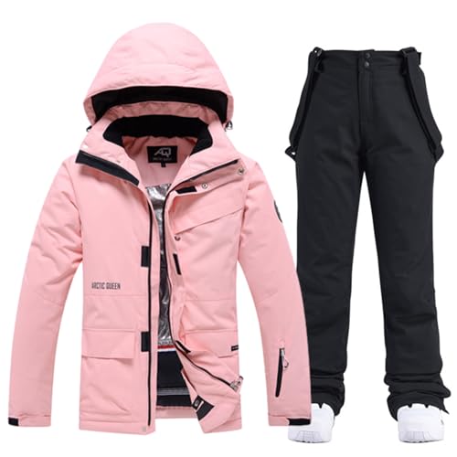 ALSOGO Damen Skijacke & Skihose Set Skianzug 2 teilig Schneeanzug 10.000mm Wasserdicht Warm Winterjacke mit Abnehmbare Kapuzen zum Skifahren Snowboarden Schneejacke Schneehose TY133PK Schwarz 2XL von ALSOGO