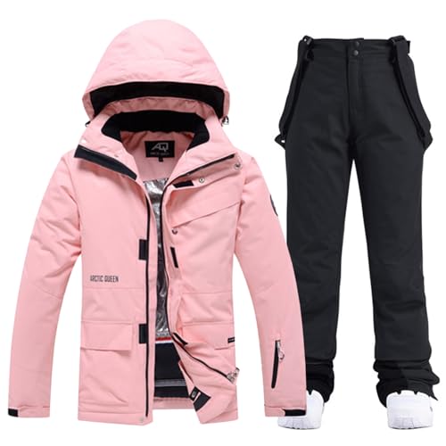 ALSOGO Damen Skijacke & Skihose Set Skianzug 2 teilig Schneeanzug Wasserdicht Warm Winterjacke mit Abnehmbare Kapuzen zum Skifahren Snowboarden Schneejacke Schneehose TY133PK Schwarz S von ALSOGO