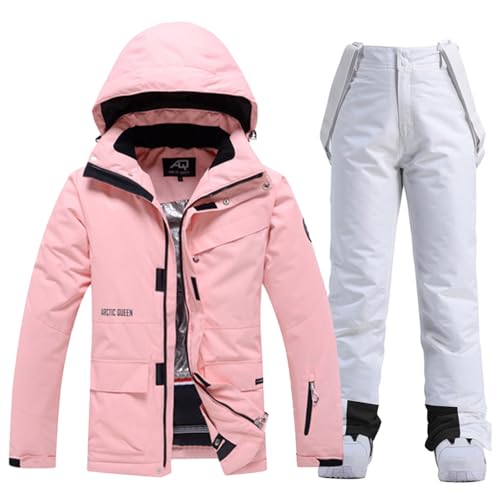 ALSOGO Damen Skijacke & Skihose Set Skianzug 2 teilig Schneeanzug 10.000mm Wasserdicht Warm Winterjacke mit Abnehmbare Kapuzen zum Skifahren Snowboarden Schneejacke Schneehose TY133PK Weiß M von ALSOGO