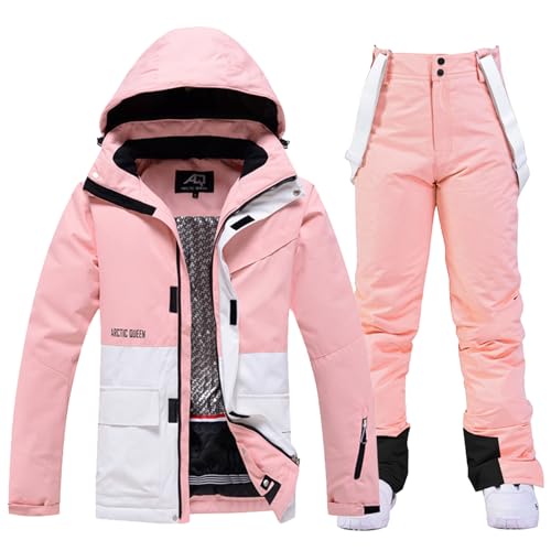 ALSOGO Damen Skijacke & Skihose Set Skianzug 2 teilig Schneeanzug 10.000mm Wasserdicht Warm Winterjacke mit Abnehmbare Kapuzen zum Skifahren Snowboarden Schneejacke Schneehose TY133PKW Pink 2XL von ALSOGO