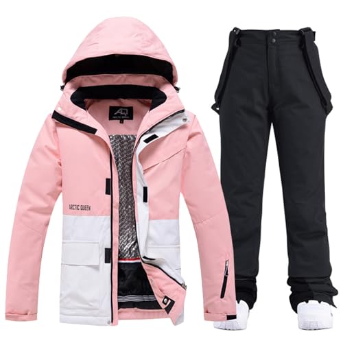 ALSOGO Damen Skijacke & Skihose Set Skianzug 2 teilig Schneeanzug 10.000mm Wasserdicht Warm Winterjacke mit Abnehmbare Kapuzen zum Skifahren Snowboarden Schneejacke Schneehose TY133PKW Schwarz L von ALSOGO