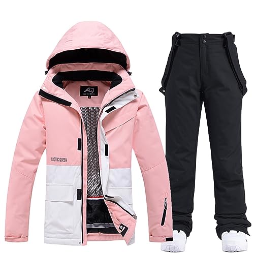 ALSOGO Damen Skijacke & Skihose Set Skianzug 2 teilig Schneeanzug 10.000mm Wasserdicht Warm Winterjacke mit Abnehmbare Kapuzen zum Skifahren Snowboarden Schneejacke Schneehose TY133PKW Schwarz M von ALSOGO