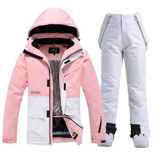 ALSOGO Damen Skijacke & Skihose Set Skianzug 2 teilig Schneeanzug Wasserdicht Warm Winterjacke mit Abnehmbare Kapuzen zum Skifahren Snowboarden Schneejacke Schneehose TY133PKW Weiß S von ALSOGO