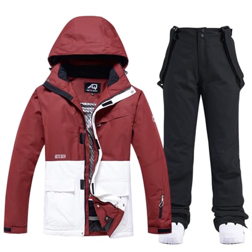 ALSOGO Damen Skijacke & Skihose Set Skianzug 2 teilig Schneeanzug 10.000mm Wasserdicht Warm Winterjacke mit Abnehmbare Kapuzen zum Skifahren Snowboarden Schneejacke Schneehose TY133RDW Schwarz M von ALSOGO