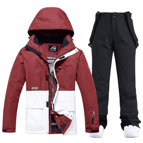 ALSOGO Damen Skijacke & Skihose Set Skianzug 2 teilig Schneeanzug Wasserdicht Warm Winterjacke mit Abnehmbare Kapuzen zum Skifahren Snowboarden Schneejacke Schneehose TY133RDW Schwarz XL von ALSOGO